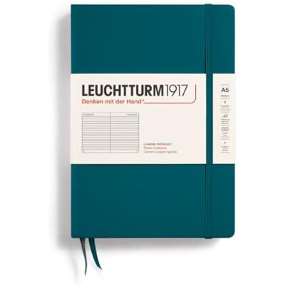 LEUCHTTURM1917 Libreta de notas Medium (A5) tapas duras, 251 páginas numeradas, pacific green, líneas LEUCHTTURM1917 Libreta de notas Medium (A5) tapas duras, 251 páginas numeradas, pacific green, líneas