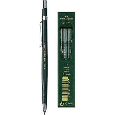 Faber-Castell Caja con 10 portaminas TK 4600 Verde 2 mm Incluye Afilaminas + Minas TK 9071 HB Faber-Castell Caja con 10 portaminas TK 4600 Verde 2 mm Incluye Afilaminas + Minas TK 9071 HB
