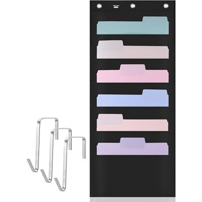 Mr. Pen Organizador para colgar en la pared, 6 bolsillos, color negro 3 ganchos de puerta incluidos, organizador de archivos para puerta, organizador de archivos de pared Mr. Pen Organizador para colgar en la pared, 6 bolsillos, color negro 3 ganchos de puerta incluidos, organizador de archivos para puerta, organizador de archivos de pared