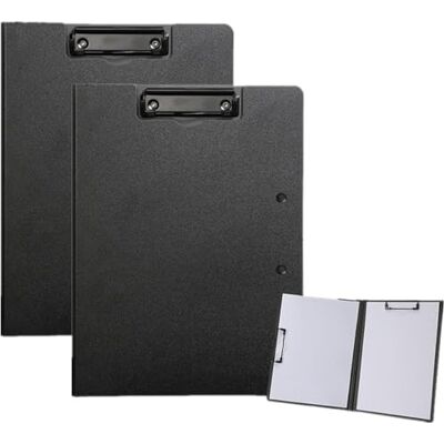 Kolamom Juego de 2 portapapeles A4 con tapa, carpeta A4 con 2 pinzas, carpeta de conferencias de piel sintética, carpeta de documentos para oficina, construcción, escuela, clips, color negro Kolamom Juego de 2 portapapeles A4 con tapa, carpeta A4 con 2 pinzas, carpeta de conferencias de piel sintética, carpeta de documentos para oficina, construcción, escuela, clips, color negro