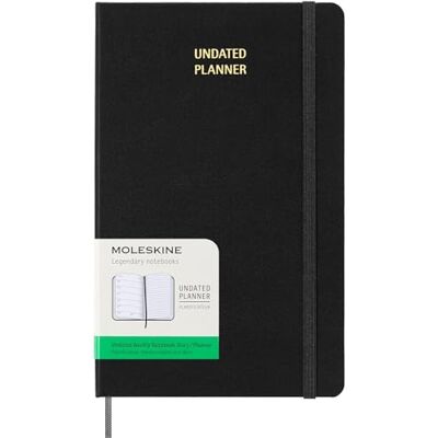 Moleskine Clásico Planificador Semanal Sin Fecha, Agenda 12 Meses Personalizable Sin Fecha, Tapa Dura Y Cierre Elástico, Tamaño Grande 13 x 21 cm, Color Negro Moleskine Clásico Planificador Semanal Sin Fecha, Agenda 12 Meses Personalizable Sin Fecha, Tapa Dura Y Cierre Elástico, Tamaño Grande 13 x 21 cm, Color Negro