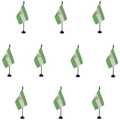 AZ FLAG Pack de 10 Banderas de Mesa Andalucía 15x10 cm Base Plástico Uso interior Bandera de escritorio andaluza acabado cosido y bordes reforzados con mástil de plástico y base de plástico AZ FLAG Pack de 10 Banderas de Mesa Andalucía 15x10 cm Base Plástico Uso interior Bandera de escritorio andaluza acabado cosido y bordes reforzados con mástil de plástico y base de plástico