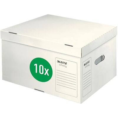 Leitz Infinity 61040000 Contenedores para archivadores (tamaño L, 5 x 80 mm/4 x 100 mm, caja de transporte con tapa superior, caja de cartón plegable, cartón ondulado 100% libre de ácidos, 20 Leitz Infinity 61040000 Contenedores para archivadores (tamaño L, 5 x 80 mm/4 x 100 mm, caja de transporte con tapa superior, caja de cartón plegable, cartón ondulado 100% libre de ácidos, 20
