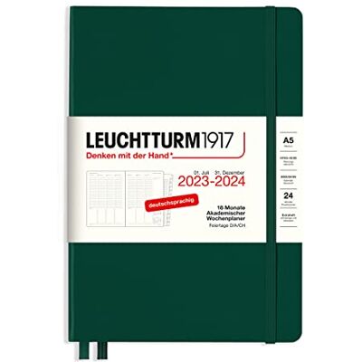 LEUCHTTURM1917 Agenda semanal académica (tamaño A5) 2024, 18 meses, color verde bosque LEUCHTTURM1917 Agenda semanal académica (tamaño A5) 2024, 18 meses, color verde bosque