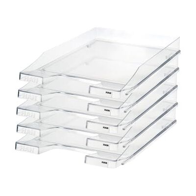 HAN Junior Bandeja para cartas (5 unidades, diseño moderno y plano, hasta DIN A4/C4, transparente, transparente HAN Junior Bandeja para cartas (5 unidades, diseño moderno y plano, hasta DIN A4/C4, transparente, transparente