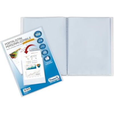 Favorit Carpeta con sobres fijos y bolsillo frontal personalizable 100 hojas transparentes 22x30 cm A4 Favorit Carpeta con sobres fijos y bolsillo frontal personalizable 100 hojas transparentes 22x30 cm A4