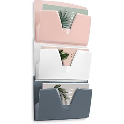 CEP Juego de 3 cestas de pared, color rosa polvoreado, blanco, gris, expositor, almacenamiento de oficina, documentos, formato 24 x 32 cm, organizador de carpetas CEP Juego de 3 cestas de pared, color rosa polvoreado, blanco, gris, expositor, almacenamiento de oficina, documentos, formato 24 x 32 cm, organizador de carpetas