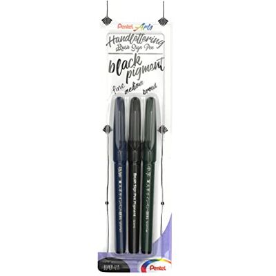 Pentel SESP15 Brush Sign Pen Pigment Rotulador de punta de fibra flexible, tinta negra de pigmentos, para caligrafía, letras e ilustraciones, punta fina, media, ancha Pentel SESP15 Brush Sign Pen Pigment Rotulador de punta de fibra flexible, tinta negra de pigmentos, para caligrafía, letras e ilustraciones, punta fina, media, ancha