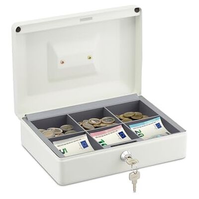Relaxdays Caja de Dinero con Cerradura y 2 Llaves, Hierro, para Monedas y Billetes, 9 x 25 x 18 cm, Blanco Relaxdays Caja de Dinero con Cerradura y 2 Llaves, Hierro, para Monedas y Billetes, 9 x 25 x 18 cm, Blanco