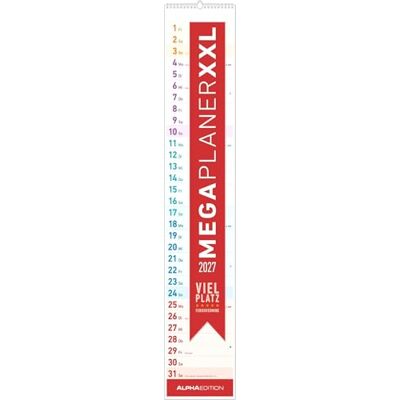 Alpha Megaplaner XXL 2027: Streifenkalender 17x85 cm mit Ferienterminen (DE/AT/CH), Feiertagen & Mondphasen, ideal für Haushalt, Büro & Organisation Alpha Megaplaner XXL 2027: Streifenkalender 17x85 cm mit Ferienterminen (DE/AT/CH), Feiertagen & Mondphasen, ideal für Haushalt, Büro & Organisation