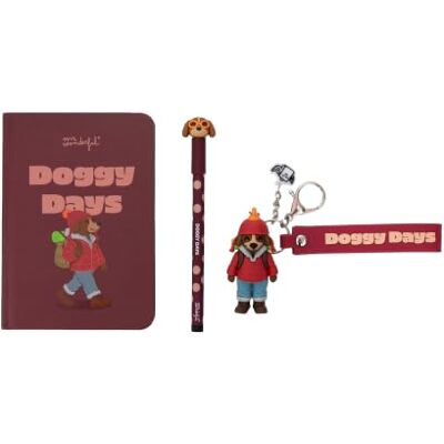 Mr. Wonderful Set de Escritura Bo-Bo Doggy Days Incluye libreta A6, bolígrafo borrable Bo-Bo de tinta azul y llavero a juego. Mr. Wonderful Set de Escritura Bo-Bo Doggy Days Incluye libreta A6, bolígrafo borrable Bo-Bo de tinta azul y llavero a juego.