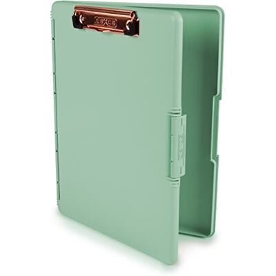 Dexas Slimcase Portapapeles de almacenamiento con apertura lateral, 12.5 x 9.5 pulgadas, color verde espuma de mar con clip de oro rosa Dexas Slimcase Portapapeles de almacenamiento con apertura lateral, 12.5 x 9.5 pulgadas, color verde espuma de mar con clip de oro rosa