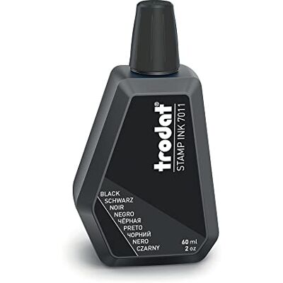 Trodat 7011 Bote de tinta negra para rellenar almohadillas o almohadillas de 60 ml, tinta a base de agua para sellar documentos, huellas limpias y nítidas, tapón plegable Trodat 7011 Bote de tinta negra para rellenar almohadillas o almohadillas de 60 ml, tinta a base de agua para sellar documentos, huellas limpias y nítidas, tapón plegable