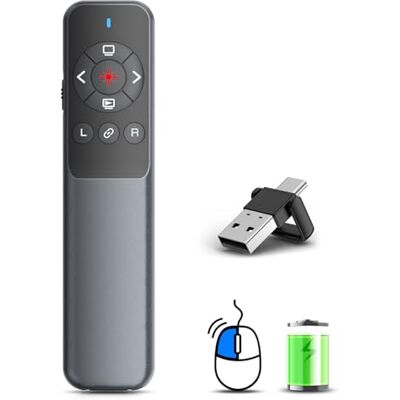 VOVIGGOL Pasador Diapositivas Mando Ordenador Powerpoint con Ratón de Aire, USB/Tipo-C 2 en 1 Recargable Presentador Inalambrico Mando Puntero Powerpoint para Mac iPad Computadora Portátil VOVIGGOL Pasador Diapositivas Mando Ordenador Powerpoint con Ratón de Aire, USB/Tipo-C 2 en 1 Recargable Presentador Inalambrico Mando Puntero Powerpoint para Mac iPad Computadora Portátil