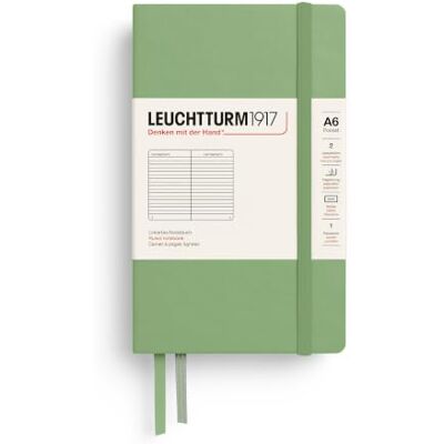 LEUCHTTURM1917 Libreta Pocket (A6) 90 x 150 mm, Tapa Dura, 187 páginas numeradas, Sage, Lineas LEUCHTTURM1917 Libreta Pocket (A6) 90 x 150 mm, Tapa Dura, 187 páginas numeradas, Sage, Lineas