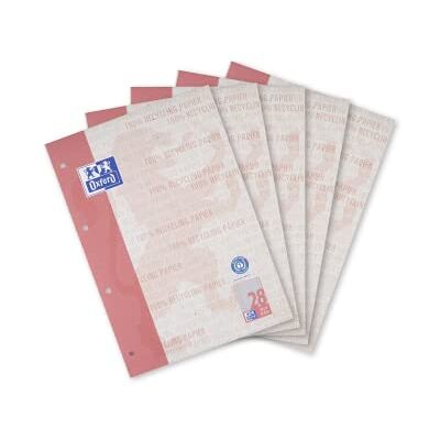 Oxford Cuaderno escolar reciclado A4, cuadriculado con borde izquierdo y derecho, lineado 28, 50 hojas, 5 unidades Oxford Cuaderno escolar reciclado A4, cuadriculado con borde izquierdo y derecho, lineado 28, 50 hojas, 5 unidades