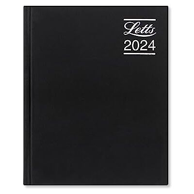 Letts of London Letts Rhino Agenda 2024, tamaño A5, día por página, con citas, color negro Letts of London Letts Rhino Agenda 2024, tamaño A5, día por página, con citas, color negro