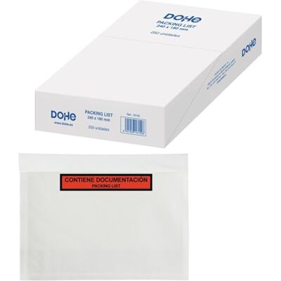 DOHE Packing List (250 uds.) Tamaño 240x180 mm, Sobres Transparentes de Plástico, Envío de Documentos, Transporte y Logística, Autoadhesivos Resistentes, Material de Oficina DOHE Packing List (250 uds.) Tamaño 240x180 mm, Sobres Transparentes de Plástico, Envío de Documentos, Transporte y Logística, Autoadhesivos Resistentes, Material de Oficina