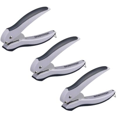 Bostitch Office EZ Squeeze Perforadora de un agujero, capacidad para 10 hojas, ligera, gris/azul, paquete de 3 Bostitch Office EZ Squeeze Perforadora de un agujero, capacidad para 10 hojas, ligera, gris/azul, paquete de 3