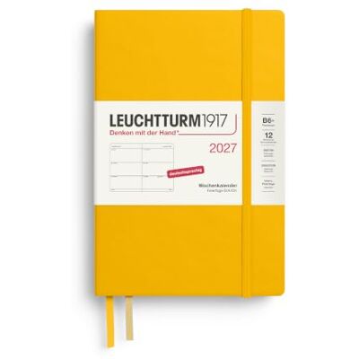 LEUCHTTURM1917 Agenda semanal 2027 Paperback (B6+) – Alemán, girasol, tapa dura, 12 meses – enero-diciembre 2027, 1 semana por página doble, papel de 80 g/m² con alta compatibilidad con la tinta LEUCHTTURM1917 Agenda semanal 2027 Paperback (B6+) – Alemán, girasol, tapa dura, 12 meses – enero-diciembre 2027, 1 semana por página doble, papel de 80 g/m² con alta compatibilidad con la tinta