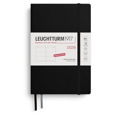 LEUCHTTURM1917 Paperback (B6+) Agenda semanal 2026, 12 meses, color negro y alemán LEUCHTTURM1917 Paperback (B6+) Agenda semanal 2026, 12 meses, color negro y alemán