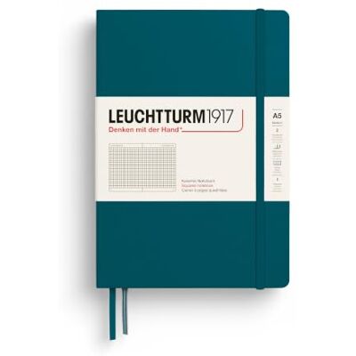 LEUCHTTURM1917 Libreta Medium (A5) 145 x 210 mm, Tapa Dura, 251 páginas numeradas, Pacific Green, Cuadriculada LEUCHTTURM1917 Libreta Medium (A5) 145 x 210 mm, Tapa Dura, 251 páginas numeradas, Pacific Green, Cuadriculada
