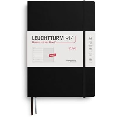 LEUCHTTURM1917 calendario semanal y cuaderno de notas Composition (B5) 2026, Negro, Inglés LEUCHTTURM1917 calendario semanal y cuaderno de notas Composition (B5) 2026, Negro, Inglés