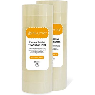 OFITURIA Cinta Transparente, Rollos de Celo Adhesivo Transparente, Cinta Adhesiva para Uso Personal, Doméstico o Profesional. Dimensiones 12 mm x 33 m (16 rollos) OFITURIA Cinta Transparente, Rollos de Celo Adhesivo Transparente, Cinta Adhesiva para Uso Personal, Doméstico o Profesional. Dimensiones 12 mm x 33 m (16 rollos)