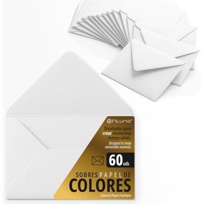 OFITURIA Sobres Papel, Sobres Pequeños de Colores, Ideales para Regalo, Cartas, Tarjetas de Colores, Tamaño 90x140mm, Diseñados para Sorprender y Crear Momentos Especiales (Blanco, 60uds) OFITURIA Sobres Papel, Sobres Pequeños de Colores, Ideales para Regalo, Cartas, Tarjetas de Colores, Tamaño 90x140mm, Diseñados para Sorprender y Crear Momentos Especiales (Blanco, 60uds)