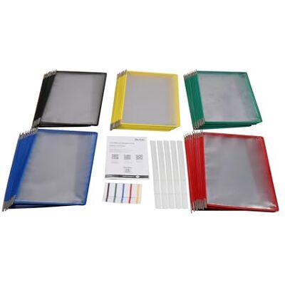 TARIFOLD Djois, – Lote de 50 bolsillos con pivotes A4 retrato – Sistema de visualización y presentación profesional – PVC flexible, resistente, antireflejos, marco de acero – Surtido TARIFOLD Djois, – Lote de 50 bolsillos con pivotes A4 retrato – Sistema de visualización y presentación profesional – PVC flexible, resistente, antireflejos, marco de acero – Surtido