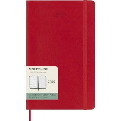 Moleskine Agenda Semanal 2027, Agenda de 12 Meses con Espacio para Notas, Tapa Blanda y Cierre Elástico, Formato L 13x21 Cm, Color Rojo Escarlata Moleskine Agenda Semanal 2027, Agenda de 12 Meses con Espacio para Notas, Tapa Blanda y Cierre Elástico, Formato L 13x21 Cm, Color Rojo Escarlata