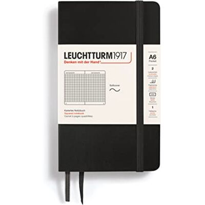 LEUCHTTURM1917 Libreta Pocket (A6) 90 x 150 mm, Tapa Blanda, 123 páginas numeradas, Negro, Cuadriculada LEUCHTTURM1917 Libreta Pocket (A6) 90 x 150 mm, Tapa Blanda, 123 páginas numeradas, Negro, Cuadriculada