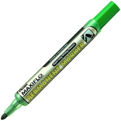 Pentel Marcador permanente Maxiflo con pulsador trasero para bombear la tinta. Color verde. Pack de 12 Pentel Marcador permanente Maxiflo con pulsador trasero para bombear la tinta. Color verde. Pack de 12
