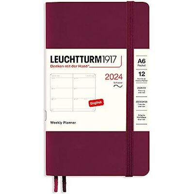 LEUCHTTURM1917 Agenda semanal, tapa blanda, bolsillo (A6) 2024, 12 meses, color rojo LEUCHTTURM1917 Agenda semanal, tapa blanda, bolsillo (A6) 2024, 12 meses, color rojo