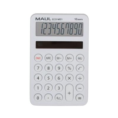 MAUL Calculadora Blanca Eco MD 1 Solar de Bolsillo LCD 10 dígitos pantalla clara de una línea, teclas suaves de goma, apagado automático, cómoda en la mano, porcentajes y raíces fáciles MAUL Calculadora Blanca Eco MD 1 Solar de Bolsillo LCD 10 dígitos pantalla clara de una línea, teclas suaves de goma, apagado automático, cómoda en la mano, porcentajes y raíces fáciles