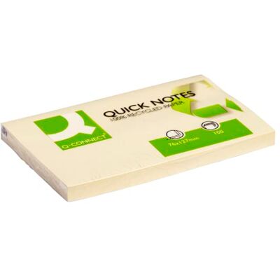 Q-Connect Bloc de notas adhesivas (papel reciclado, 75 x 125 mm), color amarillo Q-Connect Bloc de notas adhesivas (papel reciclado, 75 x 125 mm), color amarillo