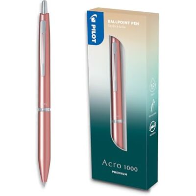 PILOT Acro 1000 Rosa Dorado Bolígrafo Premium Caja Regalo Tinta Ultra Suave, Fluidez Inigualable Retráctil y Recargable Tinta Negra Punta Media (1mm) PILOT Acro 1000 Rosa Dorado Bolígrafo Premium Caja Regalo Tinta Ultra Suave, Fluidez Inigualable Retráctil y Recargable Tinta Negra Punta Media (1mm)