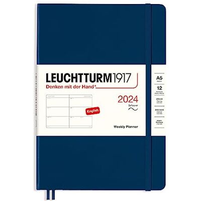 LEUCHTTURM1917 Agenda semanal, tapa blanda, tamaño mediano (A5) 2024, 12 meses, azul marino, inglés LEUCHTTURM1917 Agenda semanal, tapa blanda, tamaño mediano (A5) 2024, 12 meses, azul marino, inglés