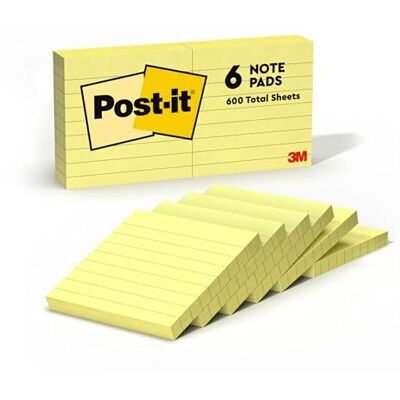 Post-It Notas, Canary Yellow, con renglones, 76 mm x 76 mm, 100 hojas/bloc, 6 blocs/paquete Post-It Notas, Canary Yellow, con renglones, 76 mm x 76 mm, 100 hojas/bloc, 6 blocs/paquete