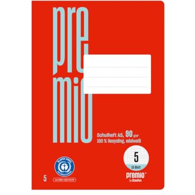 Staufen premio Cuaderno escolar – 10 cuadernos de 16 hojas, DIN A5, línea 5 (cuadriculado de 5 mm), papel reciclado de 90 g/m², esquinas redondeadas para evitar orejas de burro Staufen premio Cuaderno escolar – 10 cuadernos de 16 hojas, DIN A5, línea 5 (cuadriculado de 5 mm), papel reciclado de 90 g/m², esquinas redondeadas para evitar orejas de burro