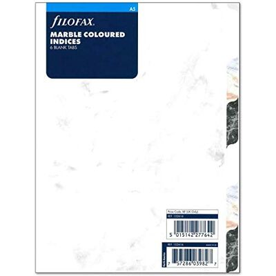 Filofax Índice de 6 pestañas en blanco de mármol A5 Filofax Índice de 6 pestañas en blanco de mármol A5