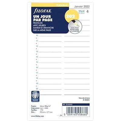 FIL OFAX -1 Recambio para organizador personal, 1 día por página, formato 9,5 x 17 cm, enero a diciembre de 2023, papel blanco. FIL OFAX -1 Recambio para organizador personal, 1 día por página, formato 9,5 x 17 cm, enero a diciembre de 2023, papel blanco.
