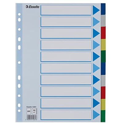 Esselte Índice A4 1-10, plástico resistente, azul/multicolor Esselte Índice A4 1-10, plástico resistente, azul/multicolor