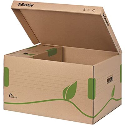 Esselte Contenedor de archivo ecológico con tapa superior, ideal para Cajas de archivo Eco A4, 5 x 80 mm/4 x 100 mm, caja de transporte, cartón ondulado 100% reciclado y reciclable, marrón natural, Esselte Contenedor de archivo ecológico con tapa superior, ideal para Cajas de archivo Eco A4, 5 x 80 mm/4 x 100 mm, caja de transporte, cartón ondulado 100% reciclado y reciclable, marrón natural,