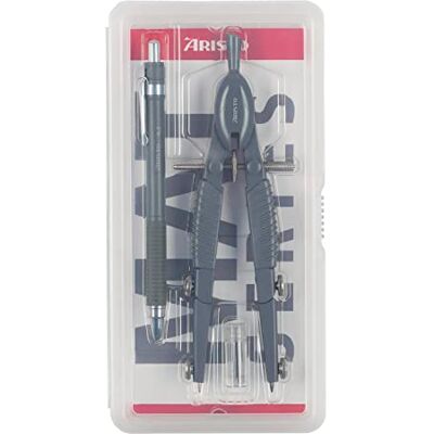 Aristo Topline Mat Series Compás y portaminas (círculos de hasta 370 mm de diámetro, minas de repuesto, patas de zinc fundido a presión), color gris Aristo Topline Mat Series Compás y portaminas (círculos de hasta 370 mm de diámetro, minas de repuesto, patas de zinc fundido a presión), color gris