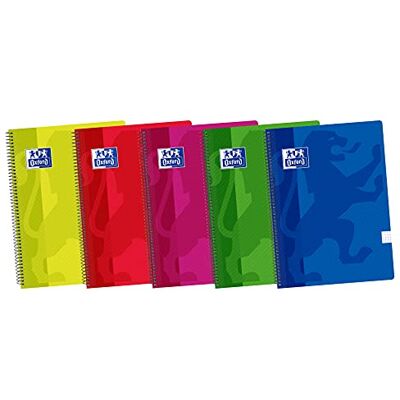 Oxford , Cuadernos A5, Pack de 5 Libretas de Tapa Plástico con Espiral, 80 Hojas con Cuadrícula 4x4, Colores Surtidos Oxford , Cuadernos A5, Pack de 5 Libretas de Tapa Plástico con Espiral, 80 Hojas con Cuadrícula 4x4, Colores Surtidos