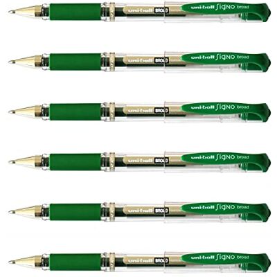 Uni-Ball Signo Broad UM153C Lote de 6 rollos de tinta de gel (punta ancha, 1 mm, color verde Uni-Ball Signo Broad UM153C Lote de 6 rollos de tinta de gel (punta ancha, 1 mm, color verde