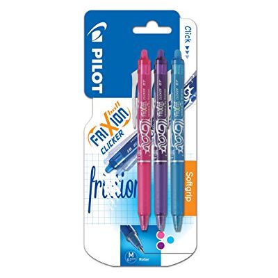 PILOT FriXion Clicker Bolígrafo roller de gel de tinta borrable (3 unidades), color rosa, morado y azul PILOT FriXion Clicker Bolígrafo roller de gel de tinta borrable (3 unidades), color rosa, morado y azul