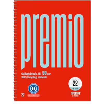 Staufen premio Collegeblock 5 unidades, 80 hojas, DIN A5, línea 22 (cuadriculado de 5 mm), 6 agujeros, papel reciclado de 90 g/m² Staufen premio Collegeblock 5 unidades, 80 hojas, DIN A5, línea 22 (cuadriculado de 5 mm), 6 agujeros, papel reciclado de 90 g/m²