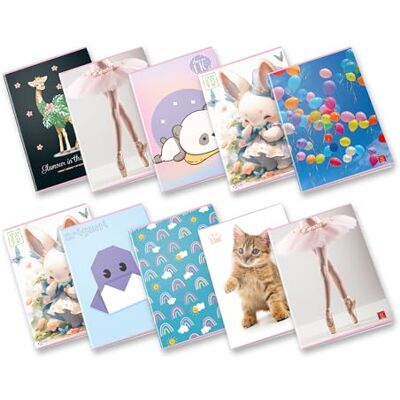 Pigna , Maxi cuaderno surtido niña, f.to A4 21 x 29,7 cm, páginas 80 + solapa, papel 80 g/m², interior 5 m, cuadro 5 mm, tapas surtidas, 10 unidades Pigna , Maxi cuaderno surtido niña, f.to A4 21 x 29,7 cm, páginas 80 + solapa, papel 80 g/m², interior 5 m, cuadro 5 mm, tapas surtidas, 10 unidades